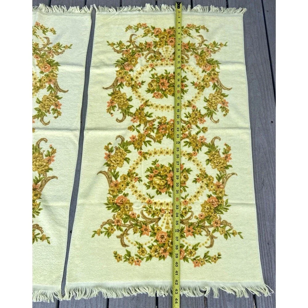 Vintage Tastemaker 100% Cotton Floral Fringe Bath Towels Set Yellow (2) Cottage